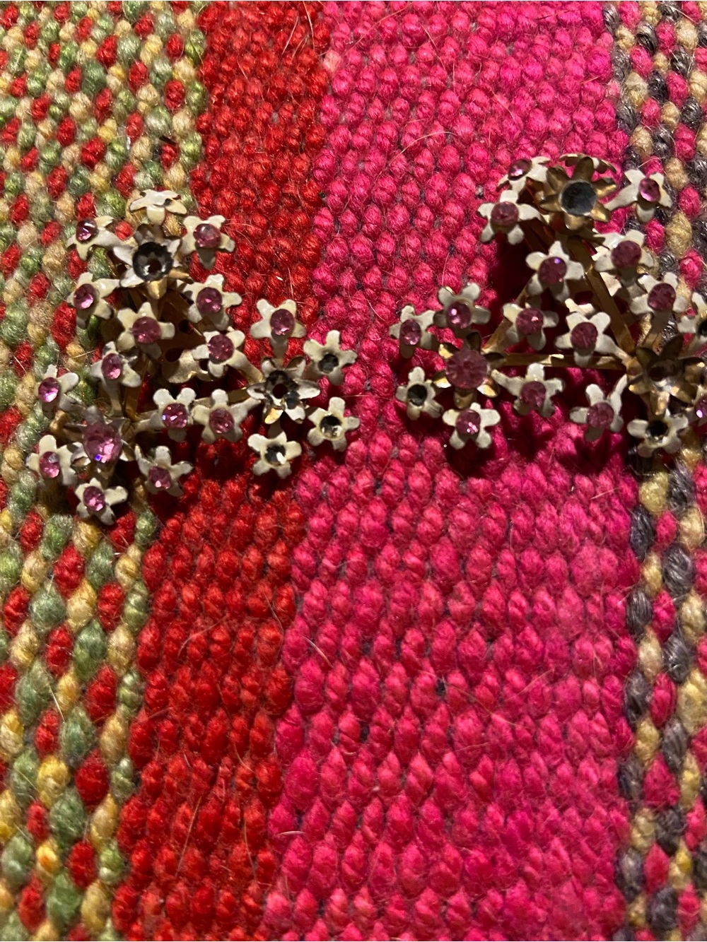 VINTAGE Coro Gold Floral Cluster Earrings with Pink Stones